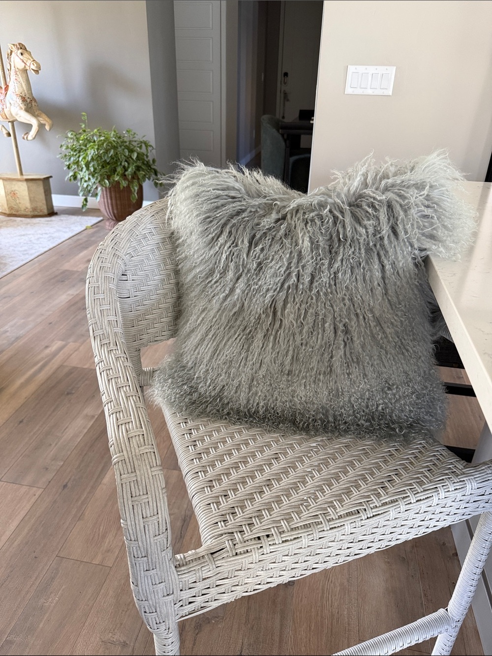 Plush Mongolian Faux Fur Throw Pillow - Light Gray